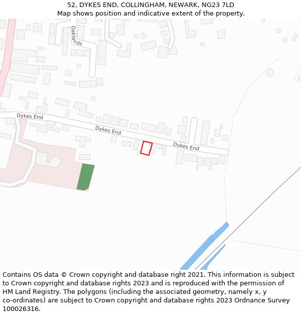 52, DYKES END, COLLINGHAM, NEWARK, NG23 7LD: Location map and indicative extent of plot