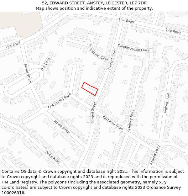 52, EDWARD STREET, ANSTEY, LEICESTER, LE7 7DR: Location map and indicative extent of plot