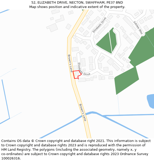 52, ELIZABETH DRIVE, NECTON, SWAFFHAM, PE37 8ND: Location map and indicative extent of plot