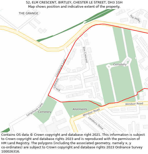 52, ELM CRESCENT, BIRTLEY, CHESTER LE STREET, DH3 1GH: Location map and indicative extent of plot