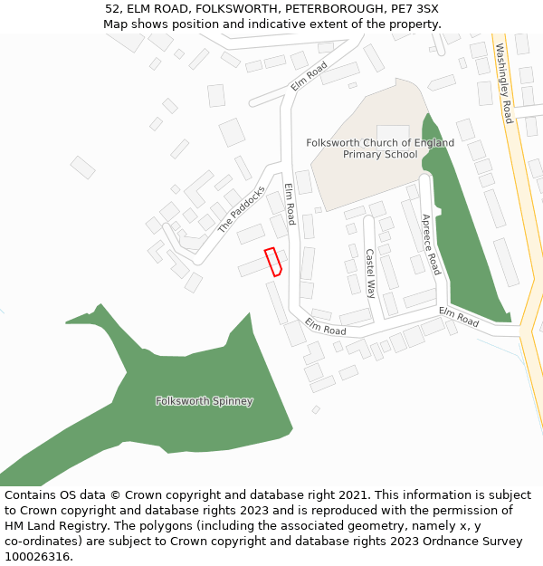52, ELM ROAD, FOLKSWORTH, PETERBOROUGH, PE7 3SX: Location map and indicative extent of plot