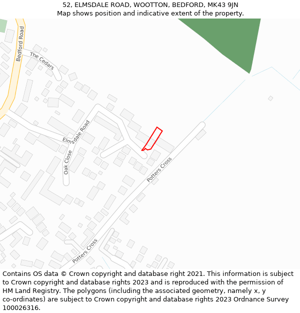 52, ELMSDALE ROAD, WOOTTON, BEDFORD, MK43 9JN: Location map and indicative extent of plot