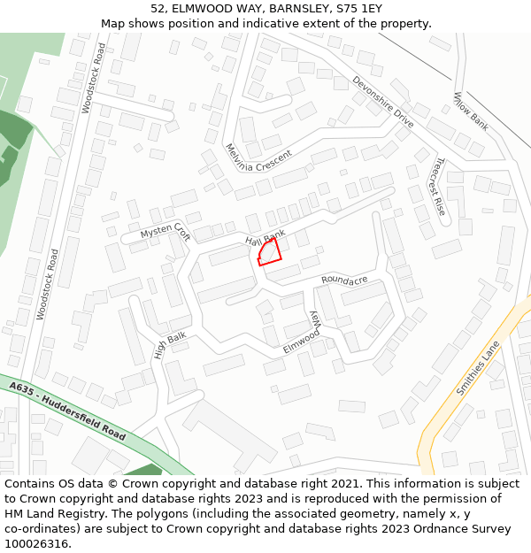 52, ELMWOOD WAY, BARNSLEY, S75 1EY: Location map and indicative extent of plot