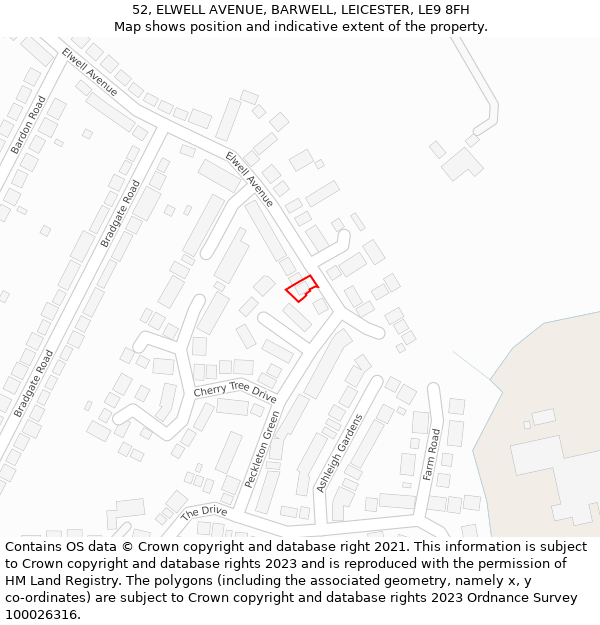 52, ELWELL AVENUE, BARWELL, LEICESTER, LE9 8FH: Location map and indicative extent of plot