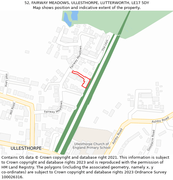 52, FAIRWAY MEADOWS, ULLESTHORPE, LUTTERWORTH, LE17 5DY: Location map and indicative extent of plot