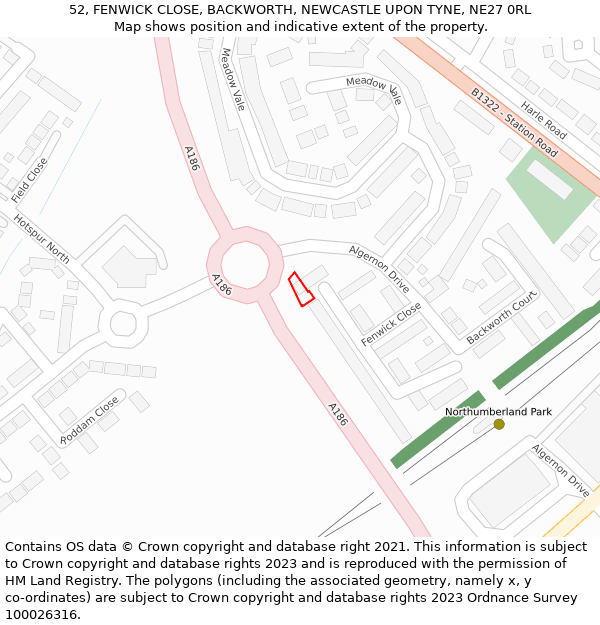 52, FENWICK CLOSE, BACKWORTH, NEWCASTLE UPON TYNE, NE27 0RL: Location map and indicative extent of plot