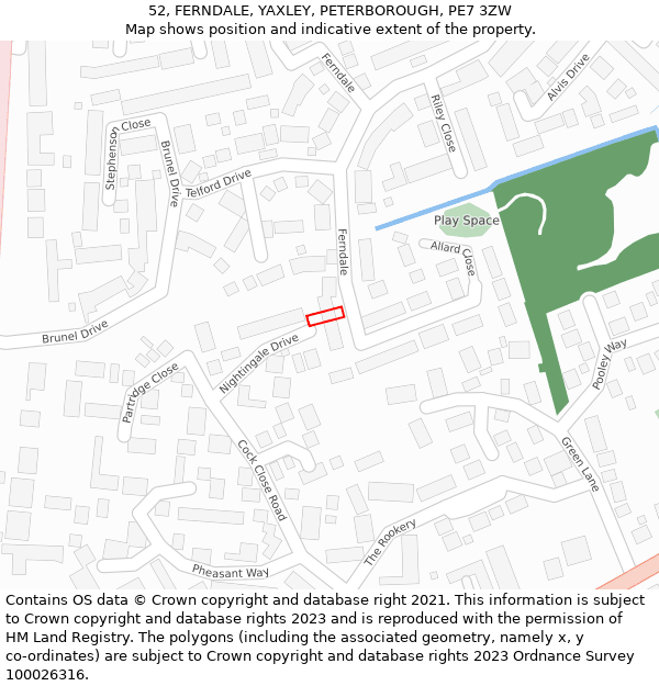 52, FERNDALE, YAXLEY, PETERBOROUGH, PE7 3ZW: Location map and indicative extent of plot