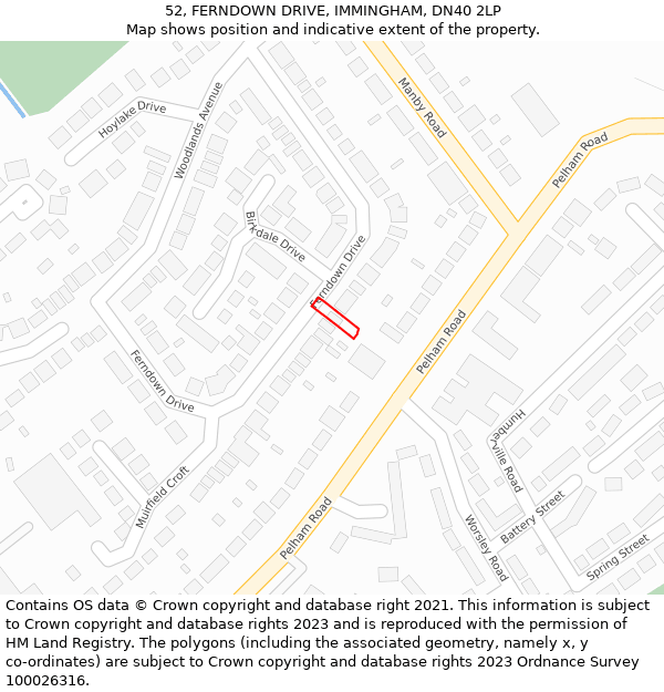 52, FERNDOWN DRIVE, IMMINGHAM, DN40 2LP: Location map and indicative extent of plot