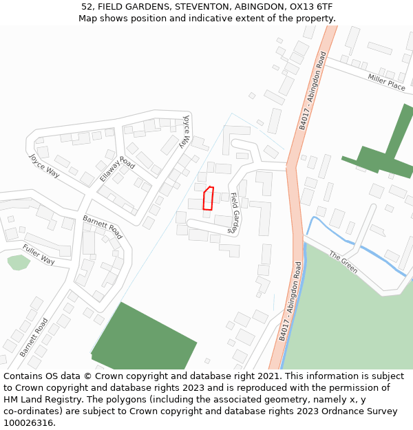 52, FIELD GARDENS, STEVENTON, ABINGDON, OX13 6TF: Location map and indicative extent of plot