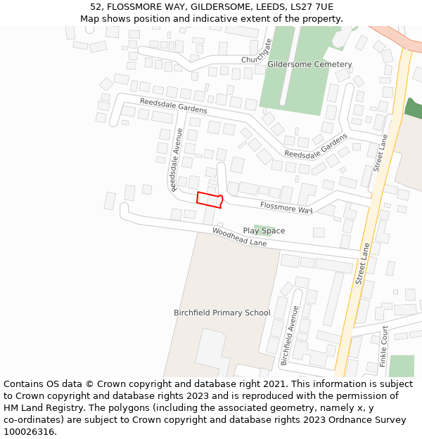 52, FLOSSMORE WAY, GILDERSOME, LEEDS, LS27 7UE: Location map and indicative extent of plot