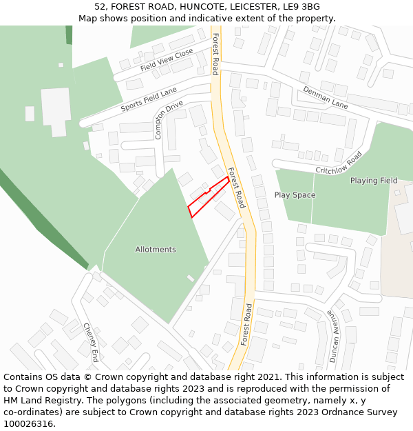 52, FOREST ROAD, HUNCOTE, LEICESTER, LE9 3BG: Location map and indicative extent of plot