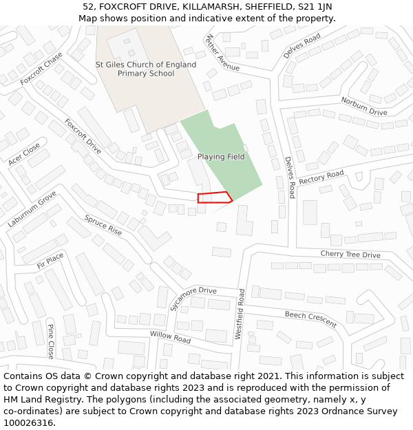 52, FOXCROFT DRIVE, KILLAMARSH, SHEFFIELD, S21 1JN: Location map and indicative extent of plot