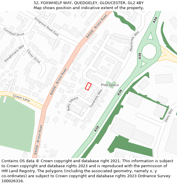 52, FOXWHELP WAY, QUEDGELEY, GLOUCESTER, GL2 4BY: Location map and indicative extent of plot