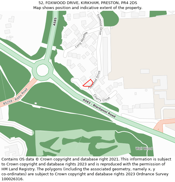 52, FOXWOOD DRIVE, KIRKHAM, PRESTON, PR4 2DS: Location map and indicative extent of plot