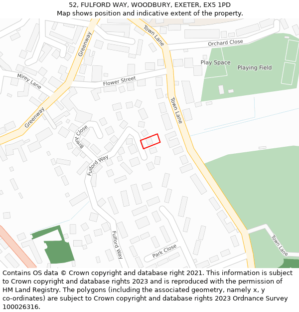 52, FULFORD WAY, WOODBURY, EXETER, EX5 1PD: Location map and indicative extent of plot