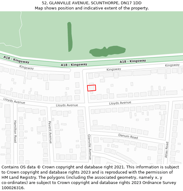 52, GLANVILLE AVENUE, SCUNTHORPE, DN17 1DD: Location map and indicative extent of plot