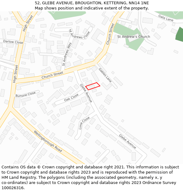52, GLEBE AVENUE, BROUGHTON, KETTERING, NN14 1NE: Location map and indicative extent of plot