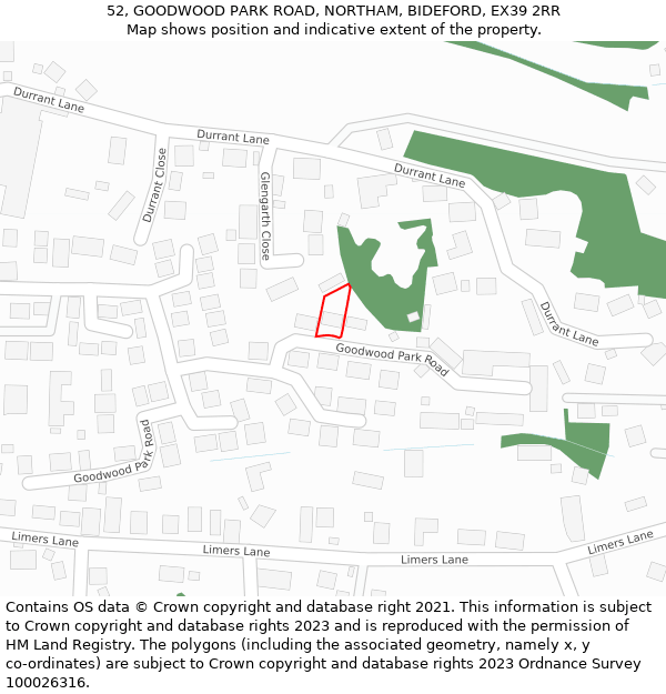 52, GOODWOOD PARK ROAD, NORTHAM, BIDEFORD, EX39 2RR: Location map and indicative extent of plot