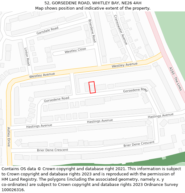 52, GORSEDENE ROAD, WHITLEY BAY, NE26 4AH: Location map and indicative extent of plot