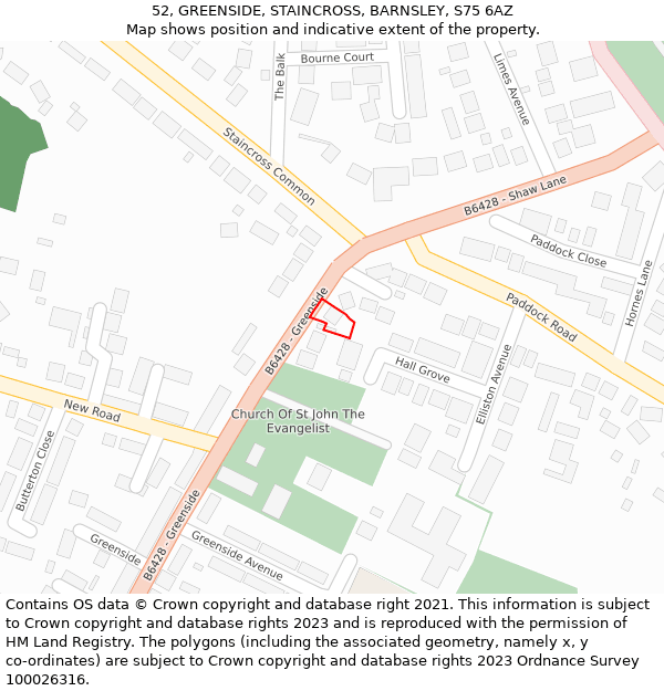 52, GREENSIDE, STAINCROSS, BARNSLEY, S75 6AZ: Location map and indicative extent of plot