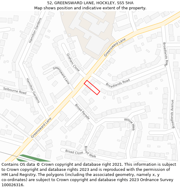 52, GREENSWARD LANE, HOCKLEY, SS5 5HA: Location map and indicative extent of plot