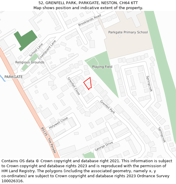 52, GRENFELL PARK, PARKGATE, NESTON, CH64 6TT: Location map and indicative extent of plot