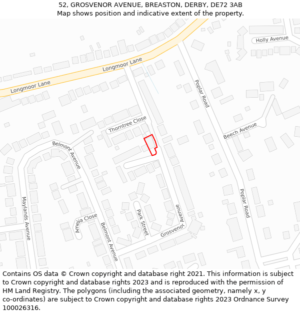 52, GROSVENOR AVENUE, BREASTON, DERBY, DE72 3AB: Location map and indicative extent of plot