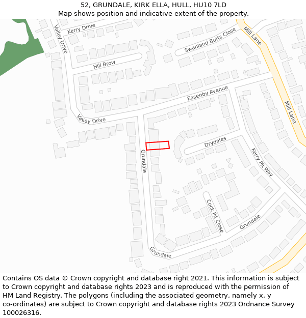 52, GRUNDALE, KIRK ELLA, HULL, HU10 7LD: Location map and indicative extent of plot