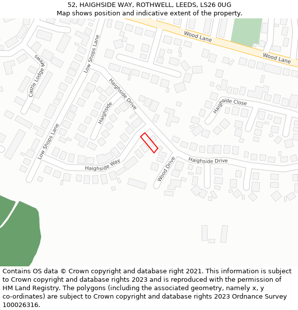 52, HAIGHSIDE WAY, ROTHWELL, LEEDS, LS26 0UG: Location map and indicative extent of plot