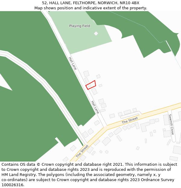 52, HALL LANE, FELTHORPE, NORWICH, NR10 4BX: Location map and indicative extent of plot