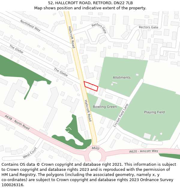 52, HALLCROFT ROAD, RETFORD, DN22 7LB: Location map and indicative extent of plot