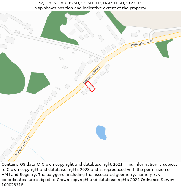 52, HALSTEAD ROAD, GOSFIELD, HALSTEAD, CO9 1PG: Location map and indicative extent of plot