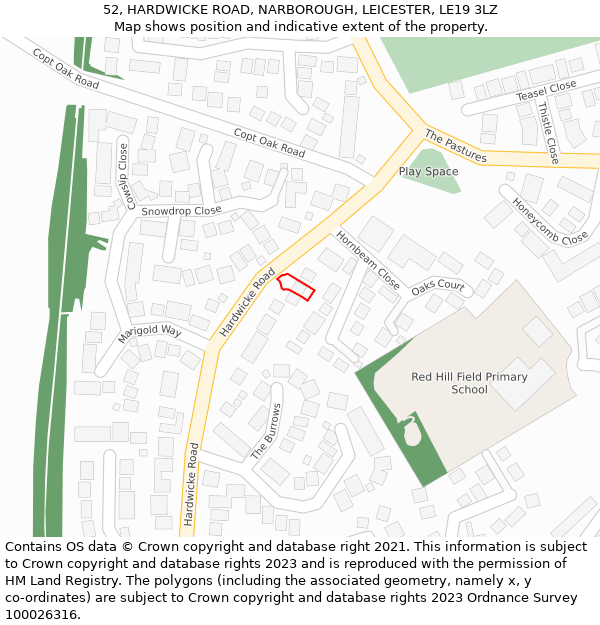 52, HARDWICKE ROAD, NARBOROUGH, LEICESTER, LE19 3LZ: Location map and indicative extent of plot