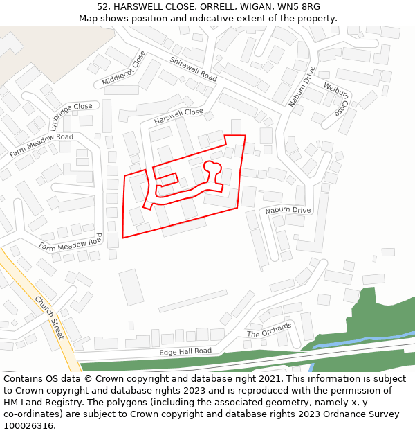 52, HARSWELL CLOSE, ORRELL, WIGAN, WN5 8RG: Location map and indicative extent of plot