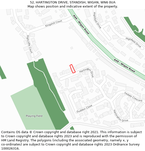 52, HARTINGTON DRIVE, STANDISH, WIGAN, WN6 0UA: Location map and indicative extent of plot