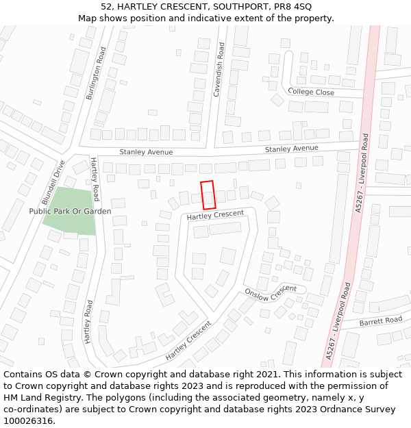 52, HARTLEY CRESCENT, SOUTHPORT, PR8 4SQ: Location map and indicative extent of plot