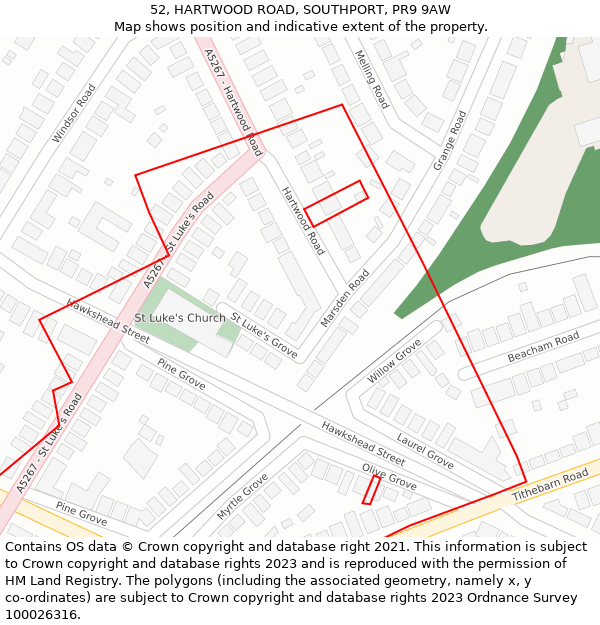 52, HARTWOOD ROAD, SOUTHPORT, PR9 9AW: Location map and indicative extent of plot