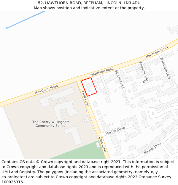 52, HAWTHORN ROAD, REEPHAM, LINCOLN, LN3 4DU: Location map and indicative extent of plot