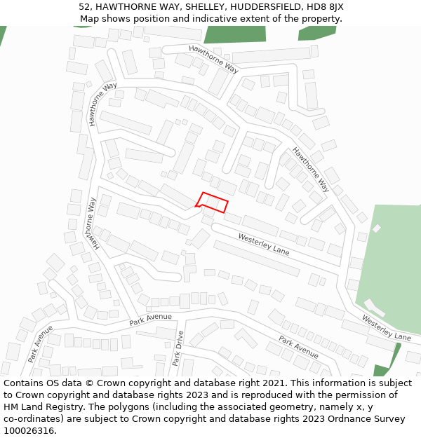 52, HAWTHORNE WAY, SHELLEY, HUDDERSFIELD, HD8 8JX: Location map and indicative extent of plot