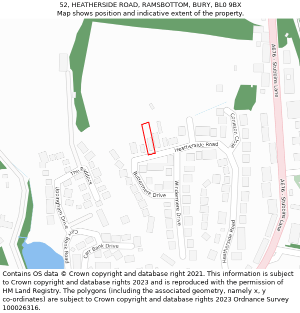 52, HEATHERSIDE ROAD, RAMSBOTTOM, BURY, BL0 9BX: Location map and indicative extent of plot