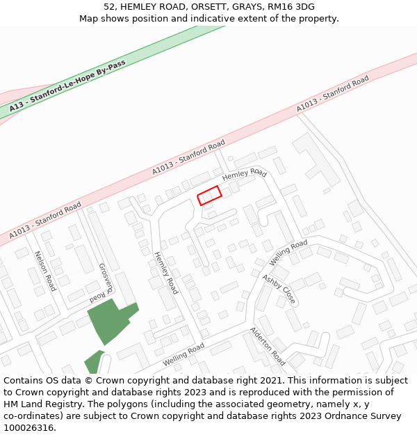 52, HEMLEY ROAD, ORSETT, GRAYS, RM16 3DG: Location map and indicative extent of plot