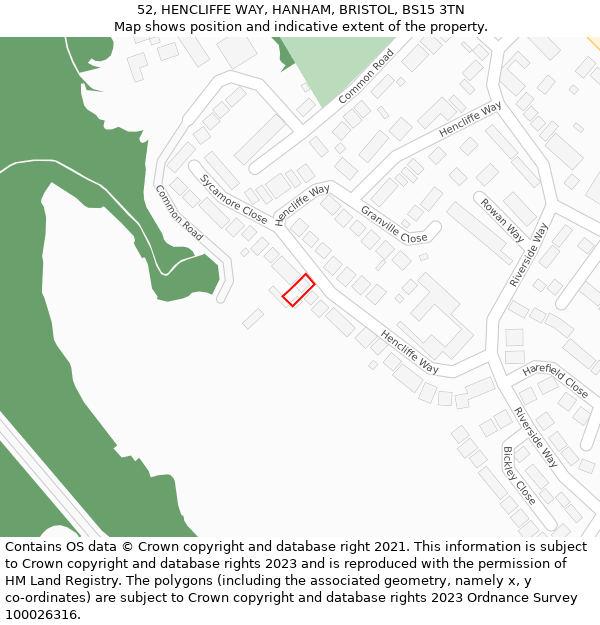 52, HENCLIFFE WAY, HANHAM, BRISTOL, BS15 3TN: Location map and indicative extent of plot