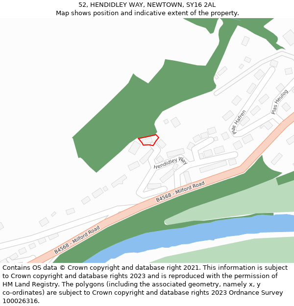 52, HENDIDLEY WAY, NEWTOWN, SY16 2AL: Location map and indicative extent of plot