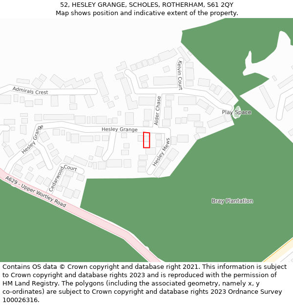 52, HESLEY GRANGE, SCHOLES, ROTHERHAM, S61 2QY: Location map and indicative extent of plot