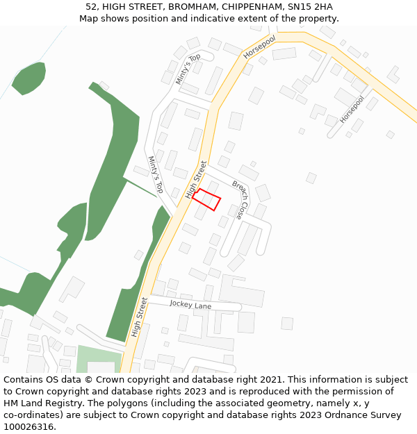 52, HIGH STREET, BROMHAM, CHIPPENHAM, SN15 2HA: Location map and indicative extent of plot