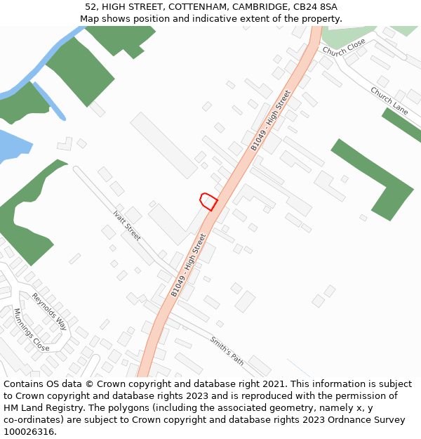 52, HIGH STREET, COTTENHAM, CAMBRIDGE, CB24 8SA: Location map and indicative extent of plot