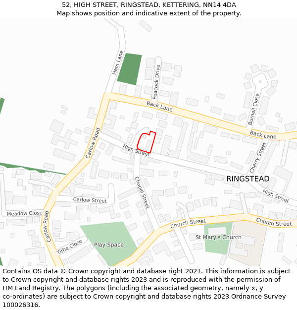 52, HIGH STREET, RINGSTEAD, KETTERING, NN14 4DA: Location map and indicative extent of plot