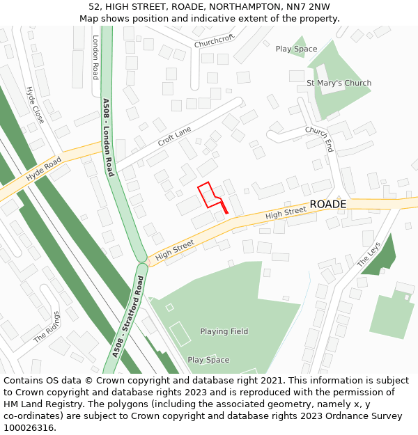 52, HIGH STREET, ROADE, NORTHAMPTON, NN7 2NW: Location map and indicative extent of plot