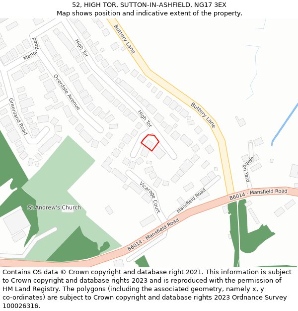 52, HIGH TOR, SUTTON-IN-ASHFIELD, NG17 3EX: Location map and indicative extent of plot