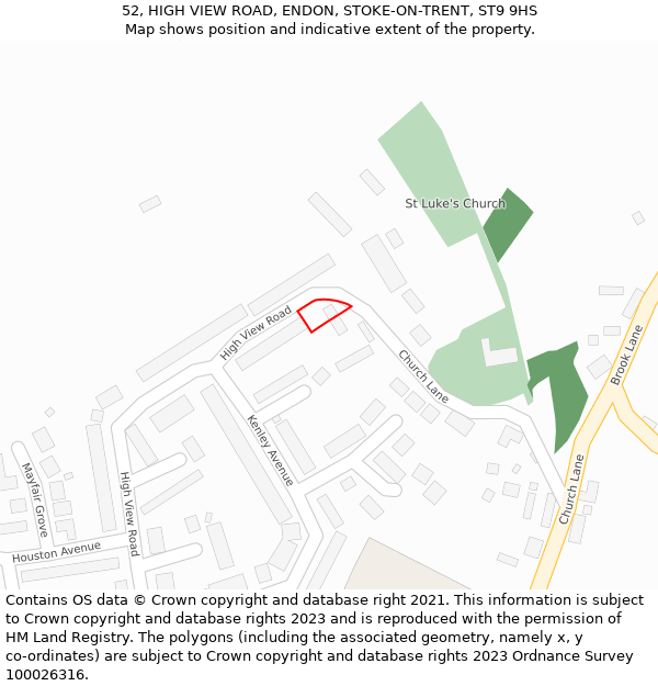 52, HIGH VIEW ROAD, ENDON, STOKE-ON-TRENT, ST9 9HS: Location map and indicative extent of plot